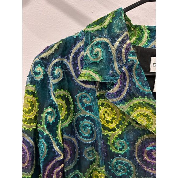 Chicos Metallic Embroidered Jacket Multicolor Spiral Design Sz Medium - Picture 5 of 10